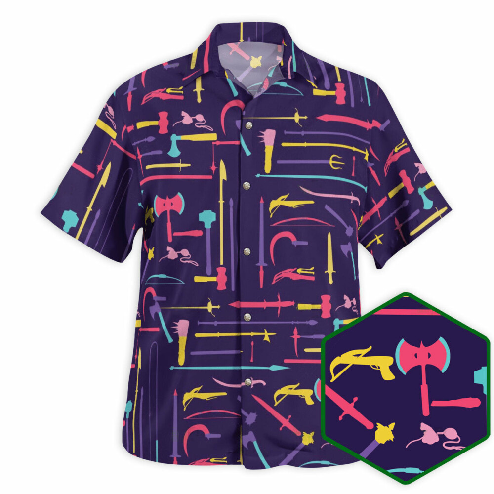 DnD Weapons Purple Pattern - Hawaiian Shirt - Owl Ohh - Owl Ohh