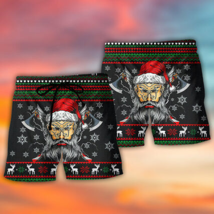 Christmas Deck Valhalla With Skull Of Glory - Beach Short - Owl Ohh - Owl Ohh