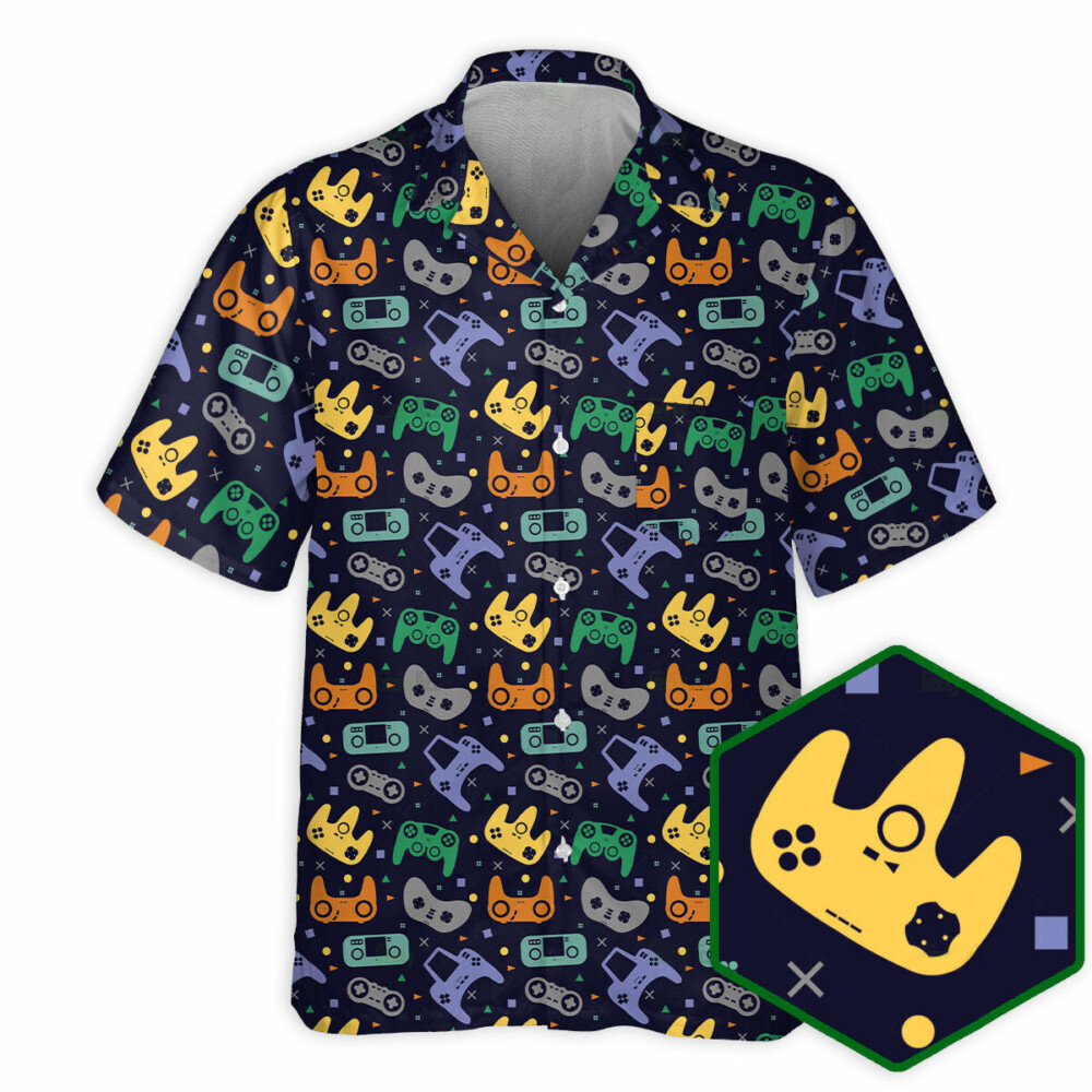 DnD Game Controller Black Pattern - Hawaiian Shirt - Owl Ohh - Owl Ohh
