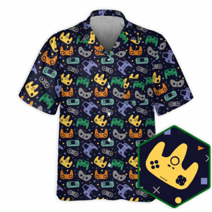 DnD Game Controller Black Pattern - Hawaiian Shirt - Owl Ohh - Owl Ohh