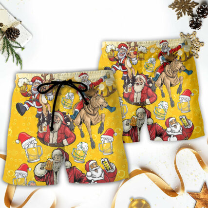 Beer Santa Funny Christmas Merry Xmas - Beach Short - Owl Ohh - Owl Ohh