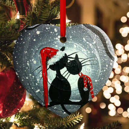 Christmas Cat Couple Lover With Moon - Heart Ornament - Owl Ohh - Owl Ohh