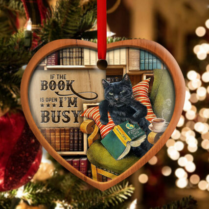 Christmas Black Cat Lover Book Library Decor Tree Hanging - Heart Ornament - Owl Ohh - Owl Ohh