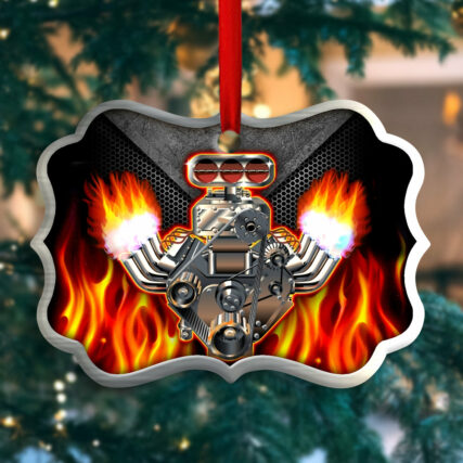 Hot Rod Christmas Flame Merry Xmas - Horizonal Ornament - Owl Ohh - Owl Ohh