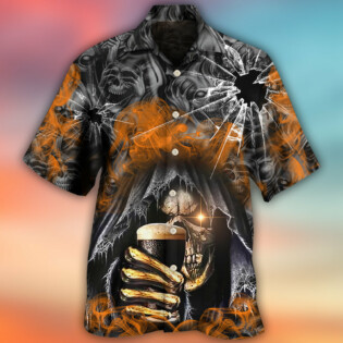 Skull Dark Drinking Orange Smoke Lighting - Hawaiian Shirt - Owl Ohh - Owl Ohh