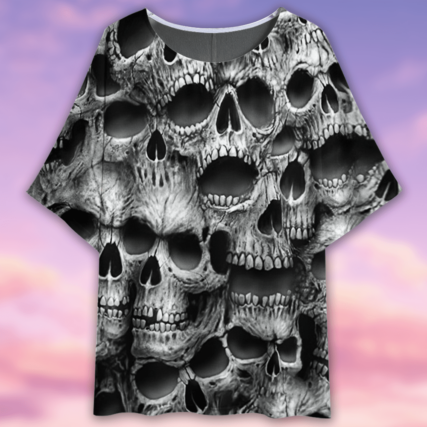Skull No Fear No Pain Black - Women's T-shirt With Bat Sleeve - Owl Ohh - Owl Ohh