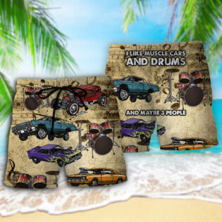 Car I Like Muscle Cars And Drums - Beach Short - Owl Ohh - Owl Ohh