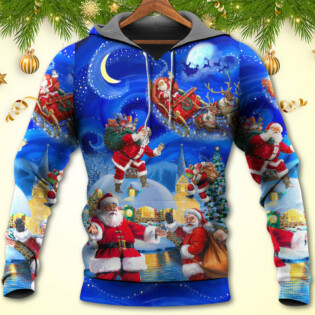 Christmas Santa Claus In The Town Magic Night Art Style - Hoodie - Owl Ohh - Owl Ohh