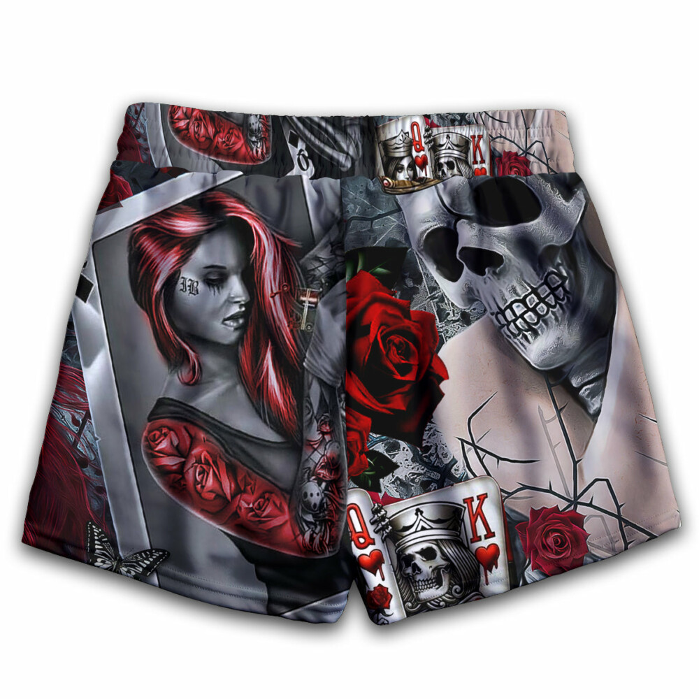 Skull Love Is Life Rose - Women's Casual Shorts - Owl Ohh - Owl Ohh