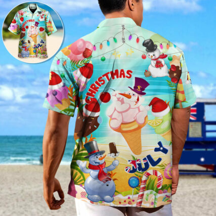 Christmas In July Snowman Ice Cream Funny Summer - Hawaiian Shirt - Owl Ohh-Owl Ohh