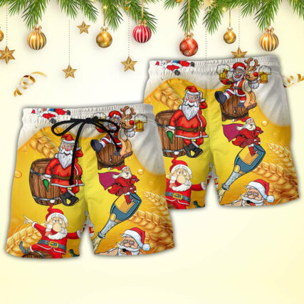 Christmas Santa Claus Drunk Beer Funny Troll Xmas - Beach Short - Owl Ohh - Owl Ohh