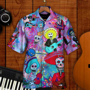 Guitar Day Of The Dead Sugar Skull - Hawaiian Shirt - Owl Ohh - Owl Ohh
