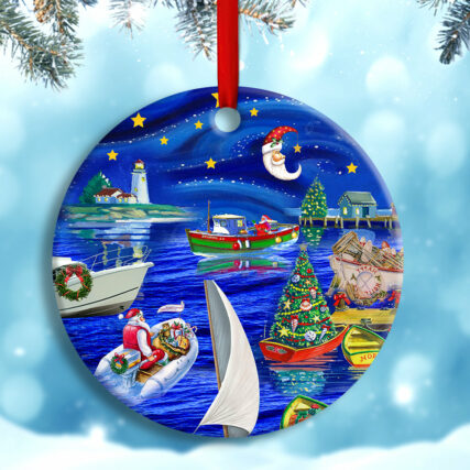 Christmas Boat Merry Xmas And Happy New Year Custom Photo Personalized - Circle Ornament - Owl Ohh - Owl Ohh