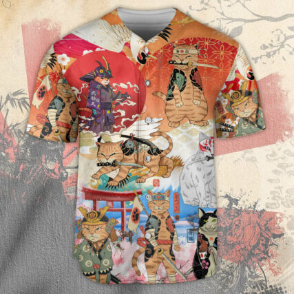 Samurai Cat Funny Art Japanese - Baseball Jersey - Owl Ohh