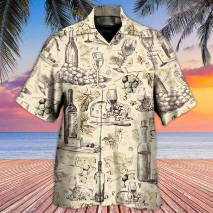 Wine And Grape Retro Art - Hawaiian Shirt - Owl Ohh - Owl Ohh