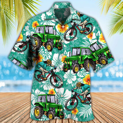 Tractor I Like Tractors And Mountain Biking - Hawaiian Shirt - Owl Ohh - Owl Ohh