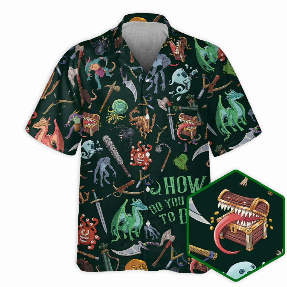 DnD Monsters & Weapons Pattern - Hawaiian Shirt - Owl Ohh - Owl Ohh
