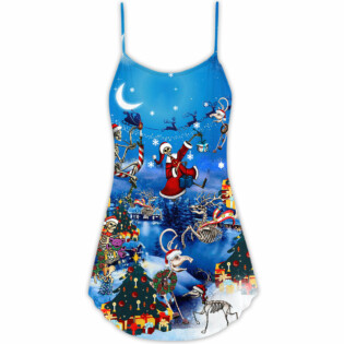 Christmas And Skull Merry Xmas - V-neck Sleeveless Cami Dress - Owl Ohh - Owl Ohh