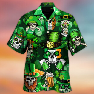 Irish Skull St Patrick's Day Green Light - Hawaiian Shirt - Owl Ohh - Owl Ohh