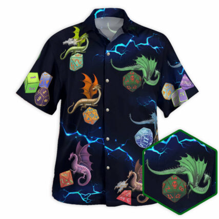DnD Dragons & Dices Pattern - Hawaiian Shirt - Owl Ohh - Owl Ohh