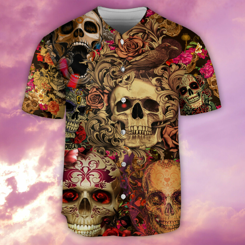 Skull Day Of The Dead - Baseball Jersey - Owl Ohh - Owl Ohh