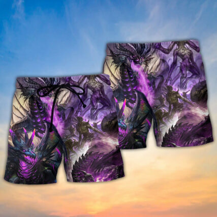 Dragon Purple Skull Monster Lightning Fight Art Style - Beach Short - Owl Ohh - Owl Ohh