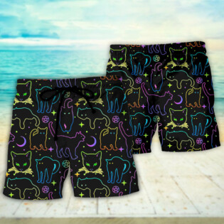 Cat Neon Colorful Playing With Kitten Magical - Beach Short - Owl Ohh - Owl Ohh