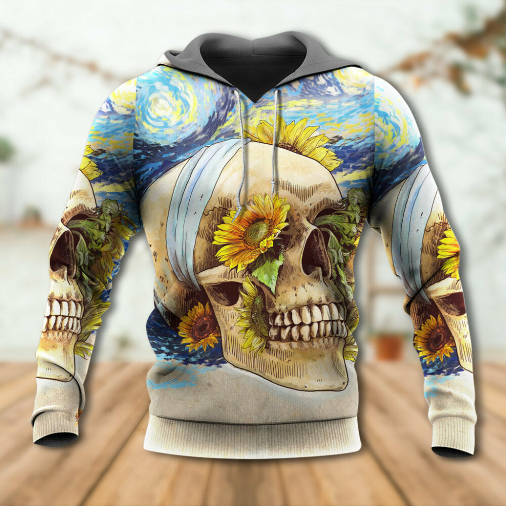 Skull And Sunflower Vintage Amazing Starry Night - Hoodie - Owl Ohh - Owl Ohh