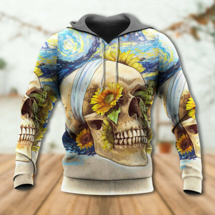 Skull And Sunflower Vintage Amazing Starry Night - Hoodie - Owl Ohh - Owl Ohh