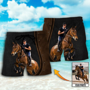 Horse Riding Horse Leather Style Custom Photo - Beach Short - Owl Ohh - Owl Ohh
