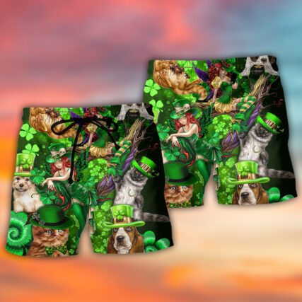 Irish Cat Girl St Patrick's Day Green Light - Beach Short - Owl Ohh - Owl Ohh