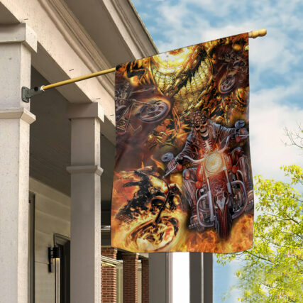 Skull Motorcycle Racing Fast Fire - House Flag - Owl Ohh - Owl Ohh