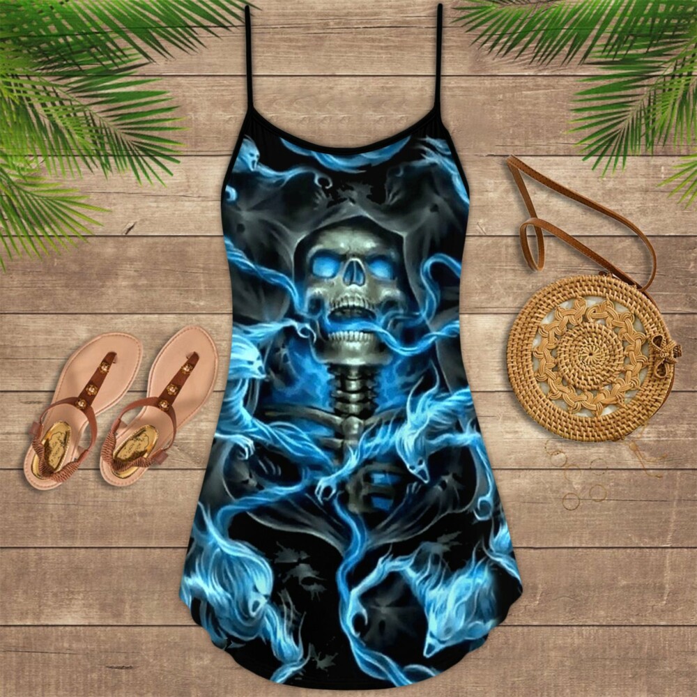 Skull Black Ground Blue - Summer Dress - Owl Ohh - Owl Ohh
