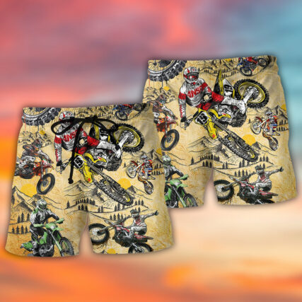 Motocross Lover Motorcycle Biker Vintage Art Style - Beach Short - Owl Ohh - Owl Ohh