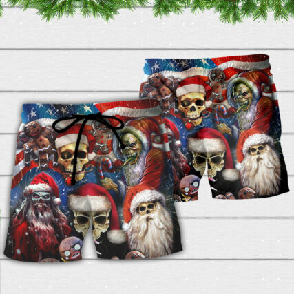 Skull Xmas US Flag Horror Skeleton - Beach Short - Owl Ohh - Owl Ohh