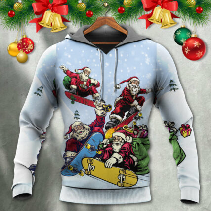 Christmas Santa Skateboard Snow Day - Hoodie - Owl Ohh - Owl Ohh