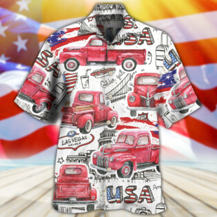 Truck Red USA Flag Independence Day - Hawaiian Shirt - Owl Ohh - Owl Ohh