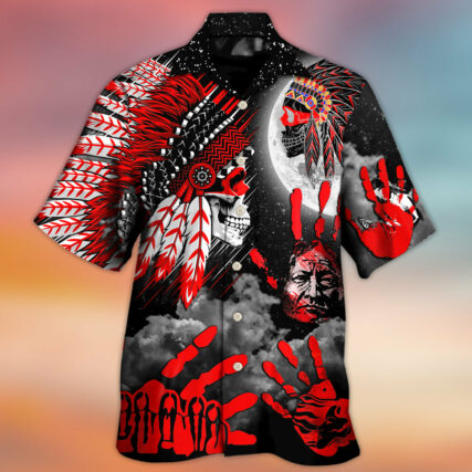 Native American Halloween Red Skull Moon Night Style - Hawaiian Shirt - Owl Ohh - Owl Ohh
