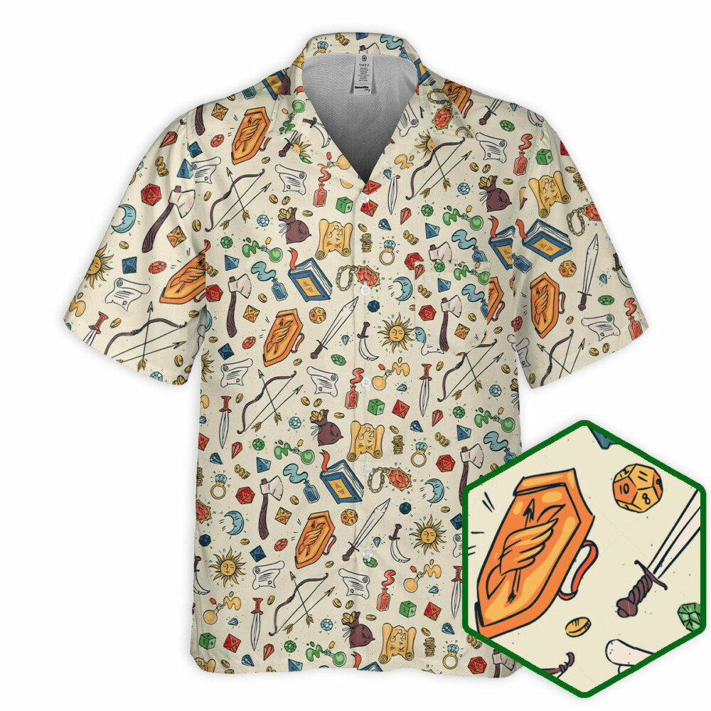 DnD Magic Vintage Items Pattern - Hawaiian Shirt - Owl Ohh - Owl Ohh