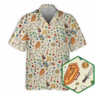 DnD Magic Vintage Items Pattern - Hawaiian Shirt - Owl Ohh - Owl Ohh