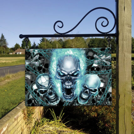 Skull Blue Flame Screaming - Metal Sign - Owl Ohh - Owl Ohh