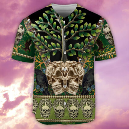 Skull Trees Style Love Green - Baseball Jersey - Owl Ohh - Owl Ohh