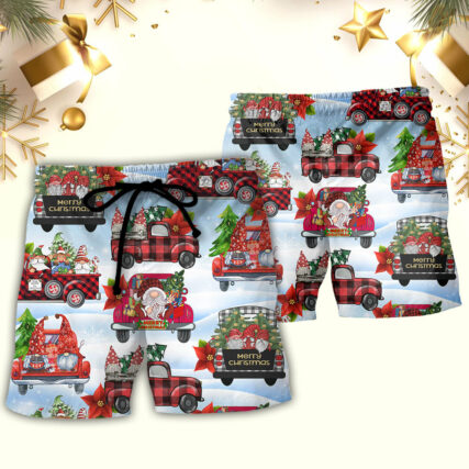 Gnome And Christmas Truck Merry Xmas - Beach Short - Owl Ohh - Owl Ohh