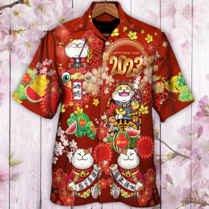 Tet Holiday Cat Happy New Year 2023 - Hawaiian Shirt - Owl Ohh for men and women, kids - Owl Ohh