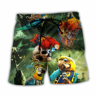 Parrot Funny Parrot Pirates In The Ocean - Beach Short - Owl Ohh - Owl Ohh
