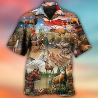 Hunting Independence Day Deer American Flag - Hawaiian Shirt - Owl Ohh - Owl Ohh