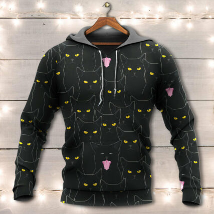 Black Cat Lovely Looking At You - Hoodie - Owl Ohh - Owl Ohh