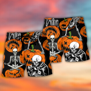 Halloween Skeleton Pumpkin Scary - Beach Short - Owl Ohh - Owl Ohh
