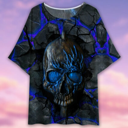 Skull Blue Lighting Style - Women's T-shirt With Bat Sleeve - Owl Ohh - Owl Ohh