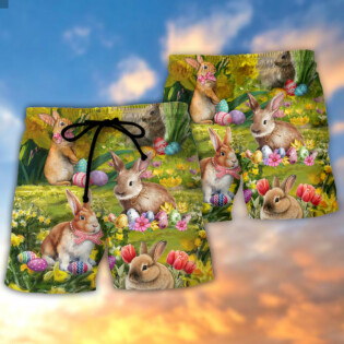 Easter Rabbit Chilling In The Flower Landscape Art Style - Beach Short - Owl Ohh - Owl Ohh